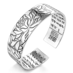 Heavy Lotus Cuff Adjustable Bracelet, 999 Silver
